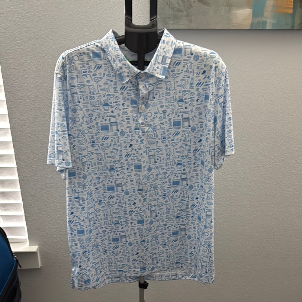 Robert Graham Blue and White Polo Shirt with Classic Collar